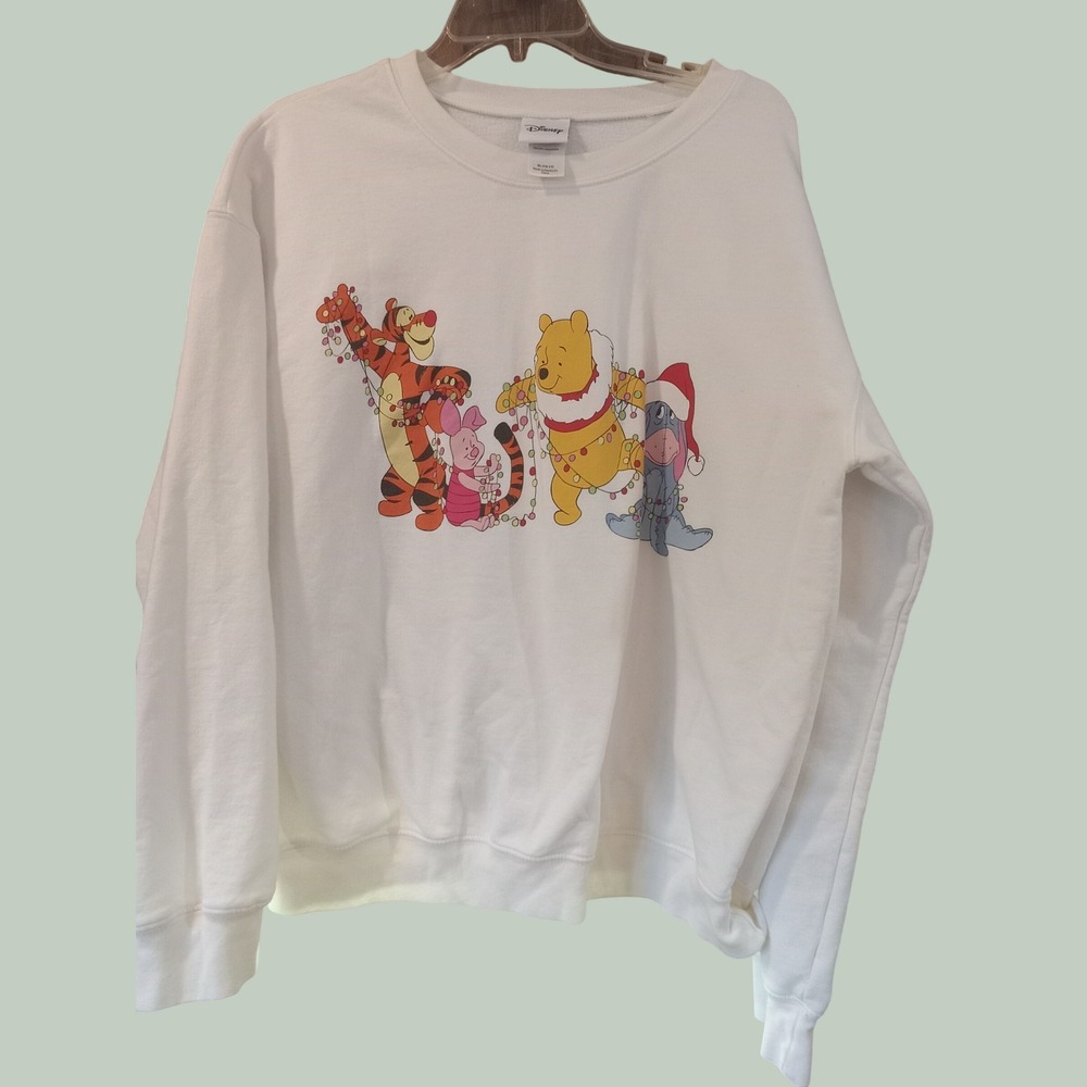 Disney Winnie the Pooh Friends Christmas Lights White Sweatshirt XL 15-17